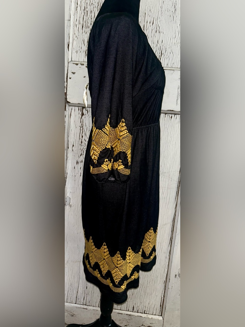 Boho Black Uncle Frank Peasant-Style Mini with Gold Embroidered - Picture 9 of 10